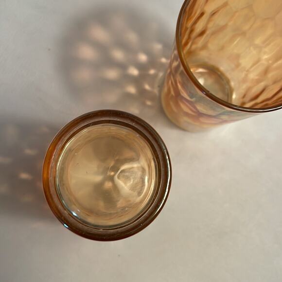 Pair Jeannette Hex Optic Iridescent Carnival Glass Flat Tumble Drinking Glasses - Picture 4 of 7